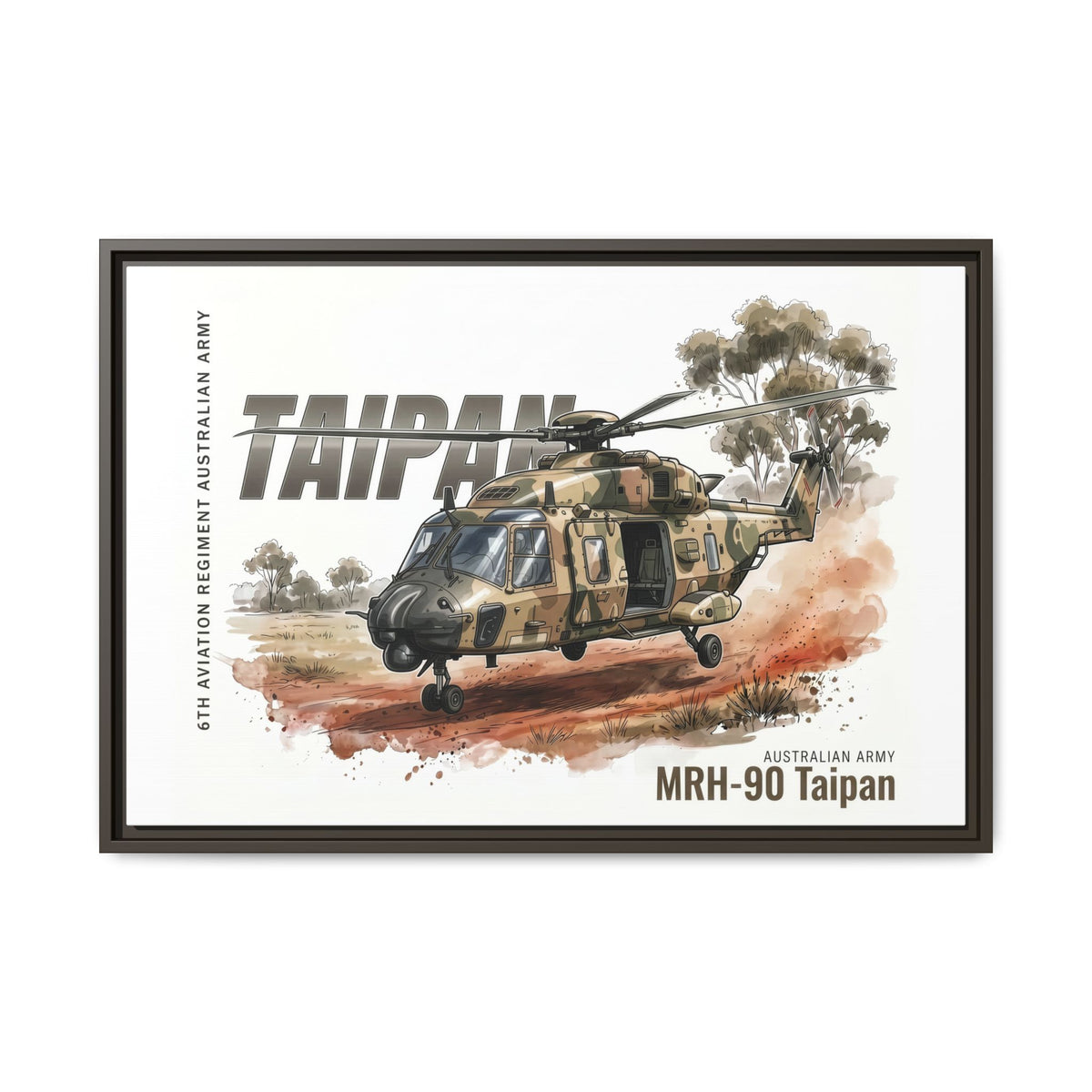 MRH-90 Taipan Helicopter Matte Canvas Framed Print — Australian Army Aviation Art