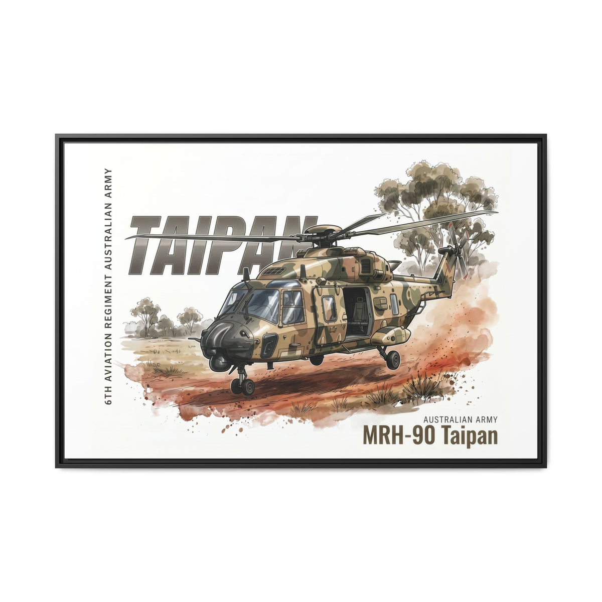 MRH-90 Taipan Helicopter Matte Canvas Framed Print — Australian Army Aviation Art