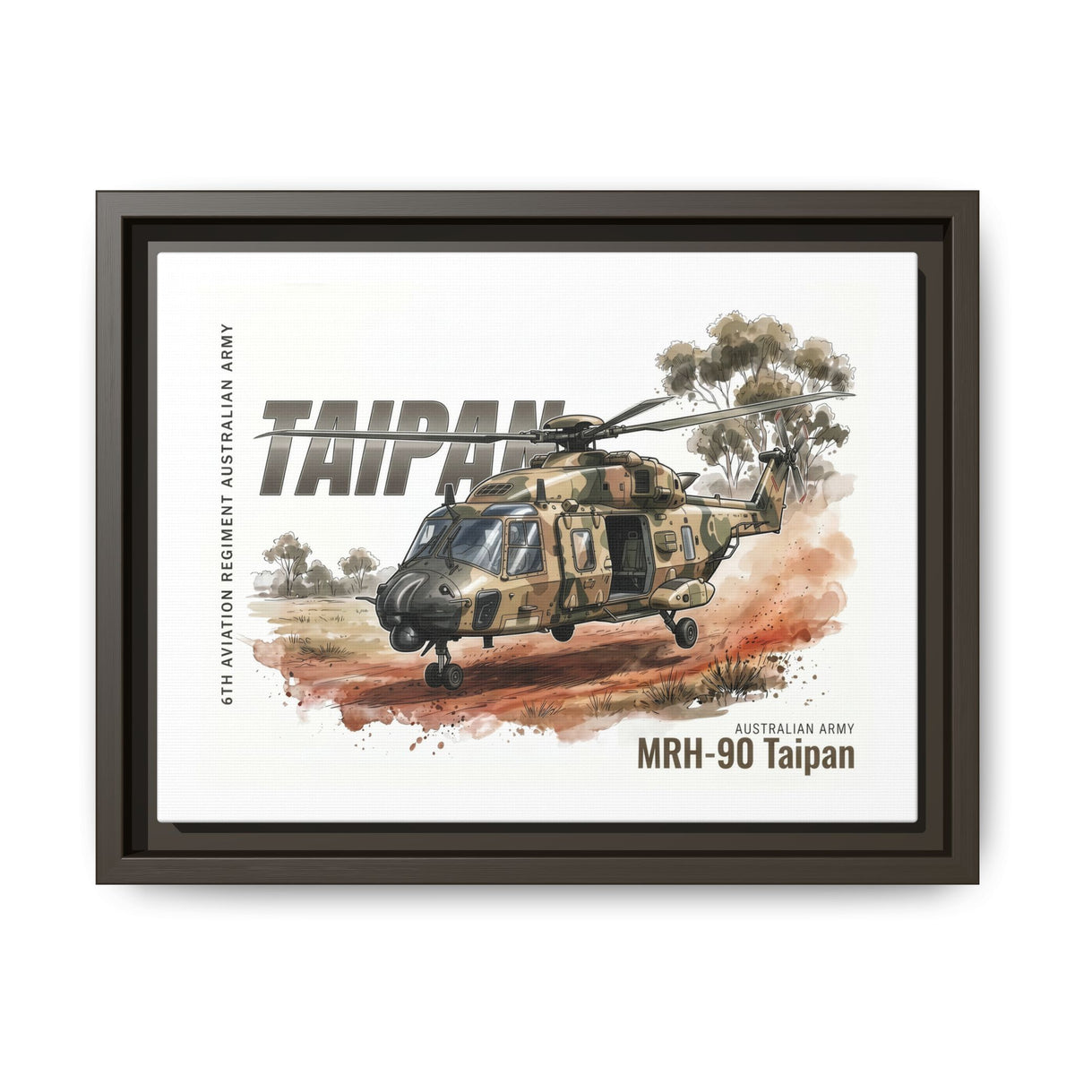 MRH-90 Taipan Helicopter Matte Canvas Framed Print — Australian Army Aviation Art