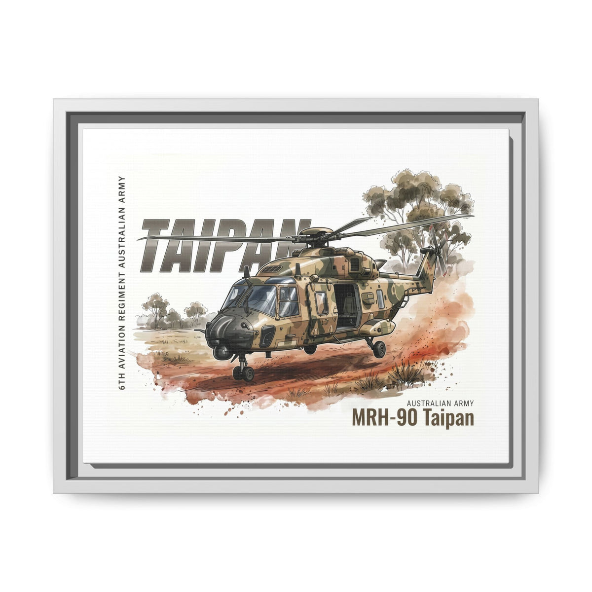 MRH-90 Taipan Helicopter Matte Canvas Framed Print — Australian Army Aviation Art