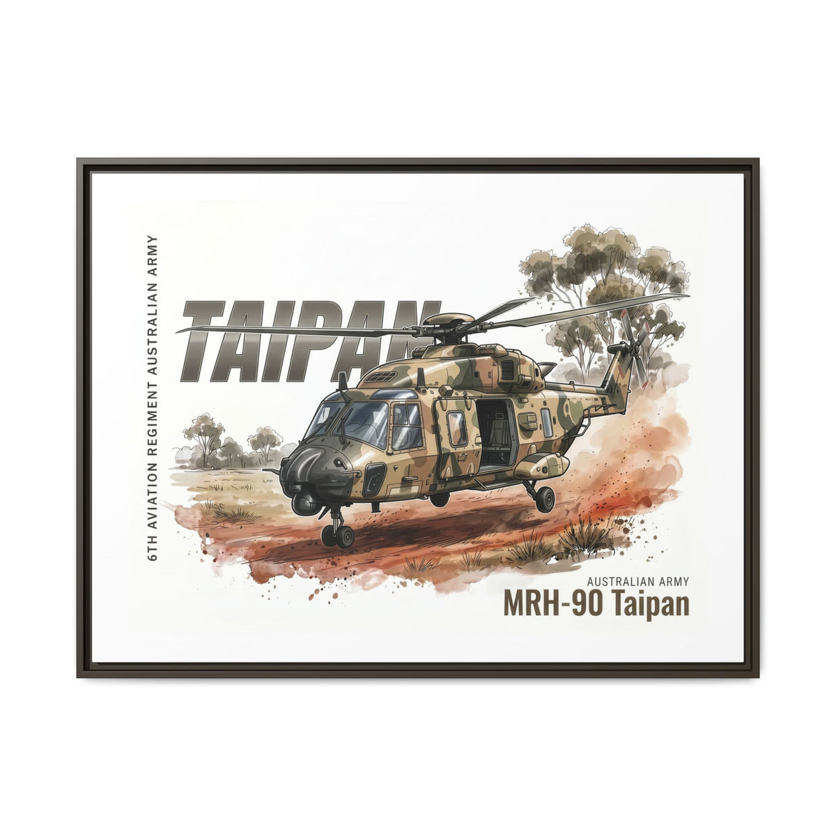 MRH-90 Taipan Helicopter Matte Canvas Framed Print — Australian Army Aviation Art