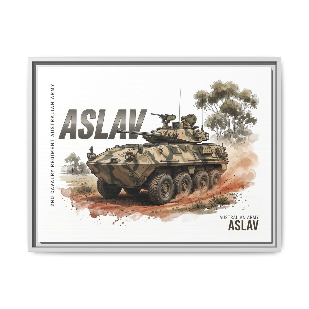 ASLAV Armored Vehicle Matte Canvas Framed Print — Australian Army Military Art