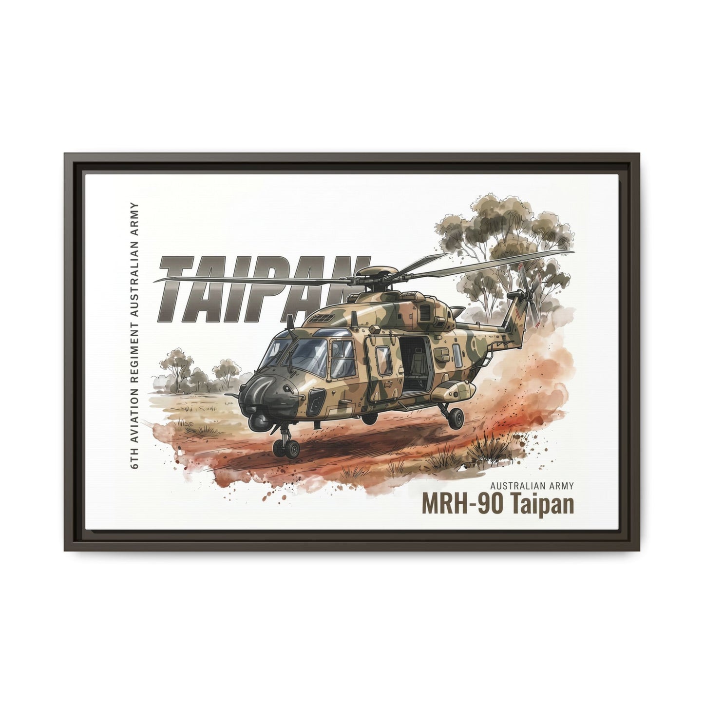 MRH-90 Taipan Helicopter Matte Canvas Framed Print — Australian Army Aviation Art