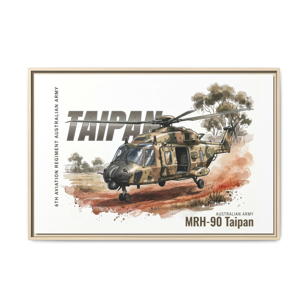 MRH-90 Taipan Helicopter Matte Canvas Framed Print — Australian Army Aviation Art
