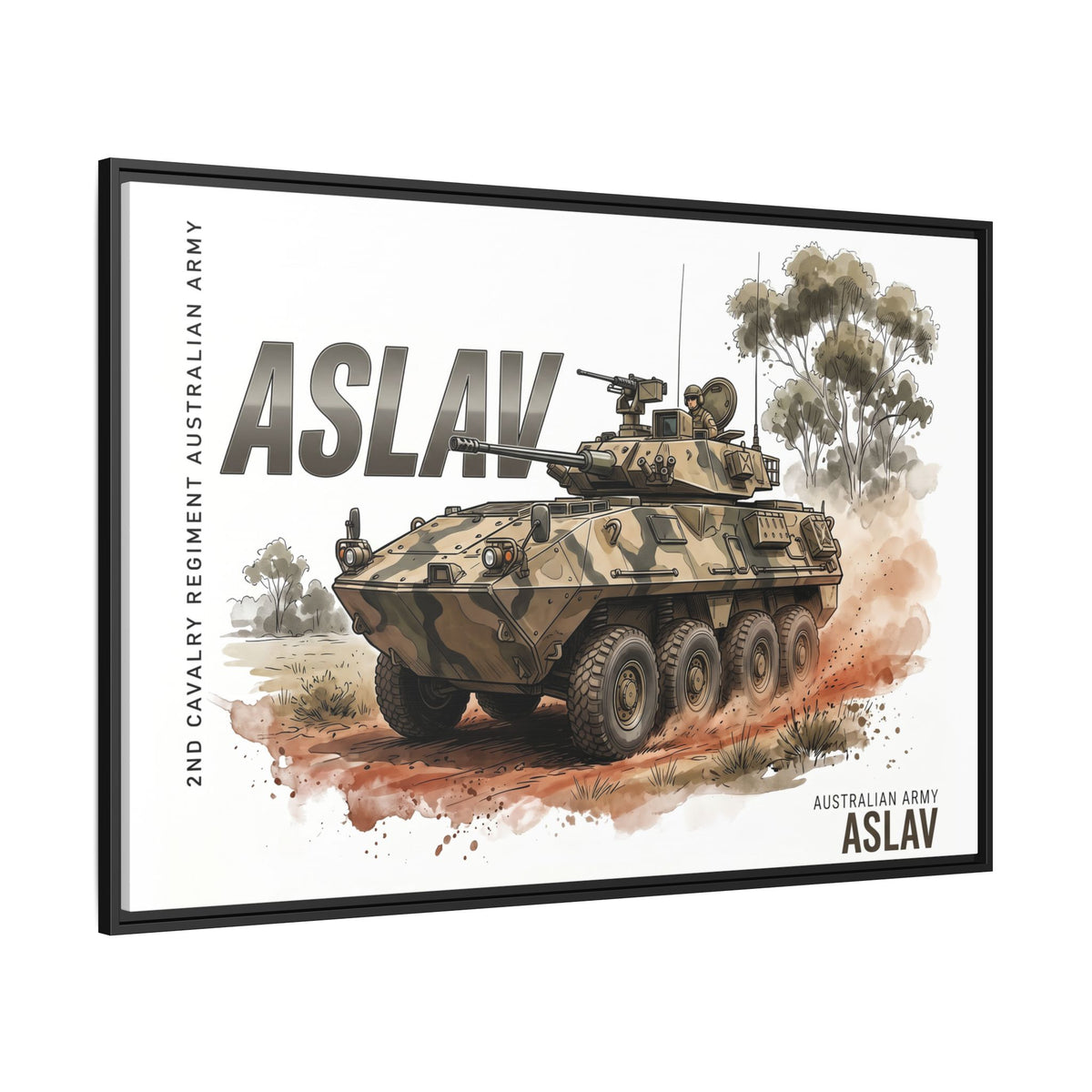 ASLAV Armored Vehicle Matte Canvas Framed Print — Australian Army Military Art