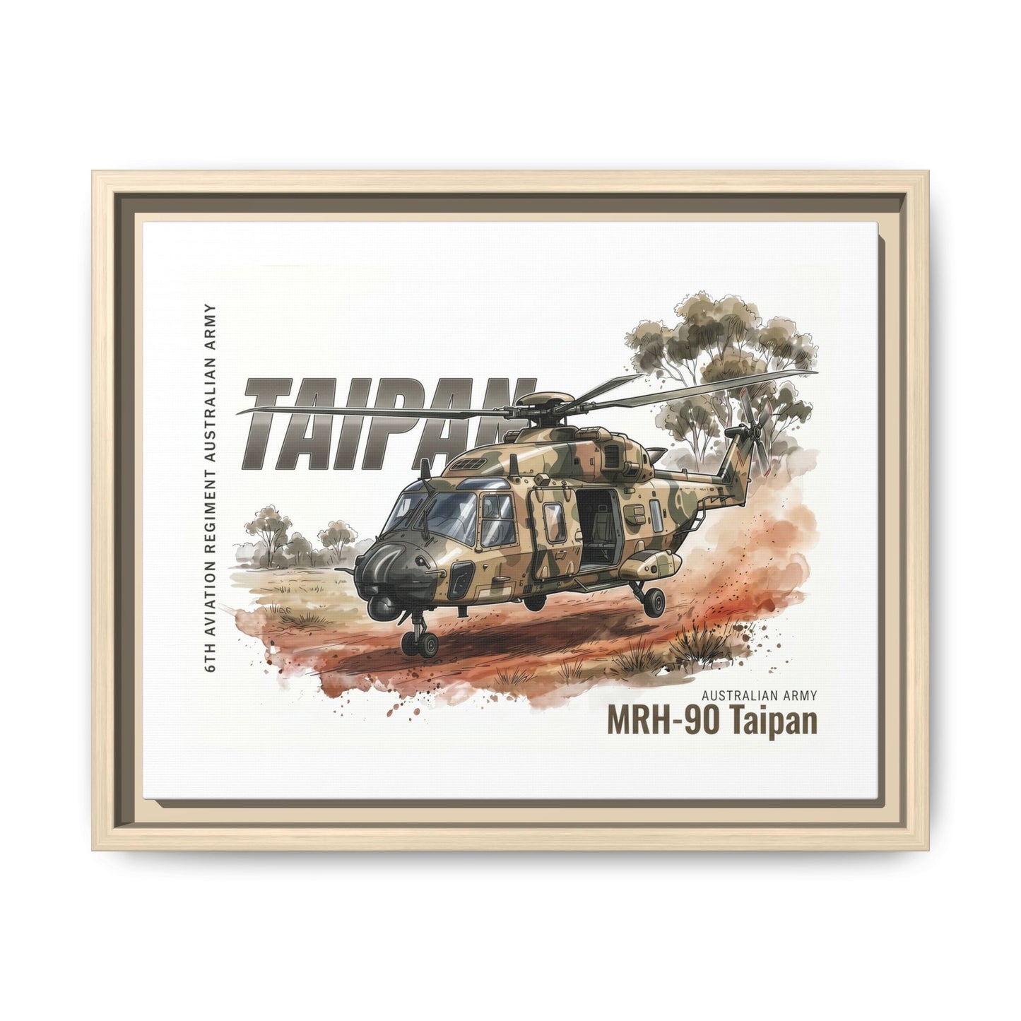 MRH-90 Taipan Helicopter Matte Canvas Framed Print — Australian Army Aviation Art