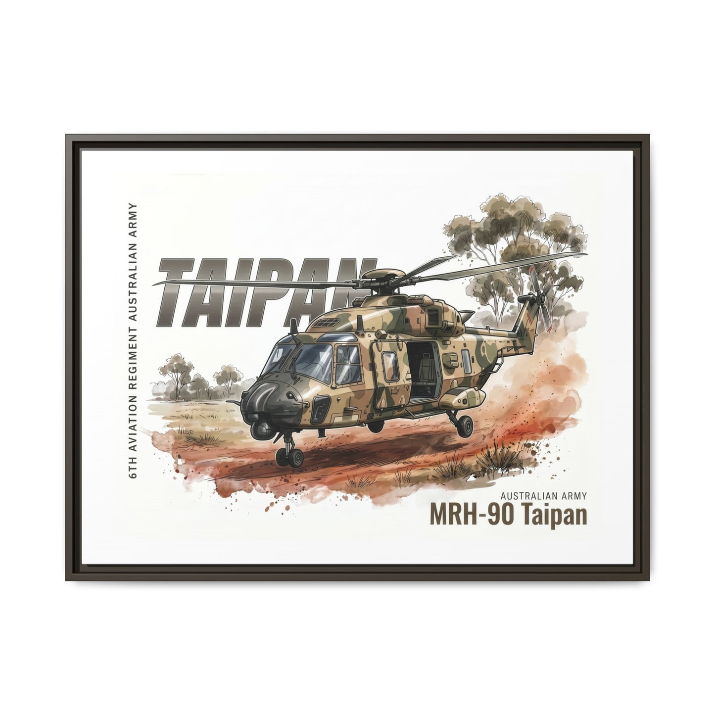 MRH-90 Taipan Helicopter Matte Canvas Framed Print — Australian Army Aviation Art