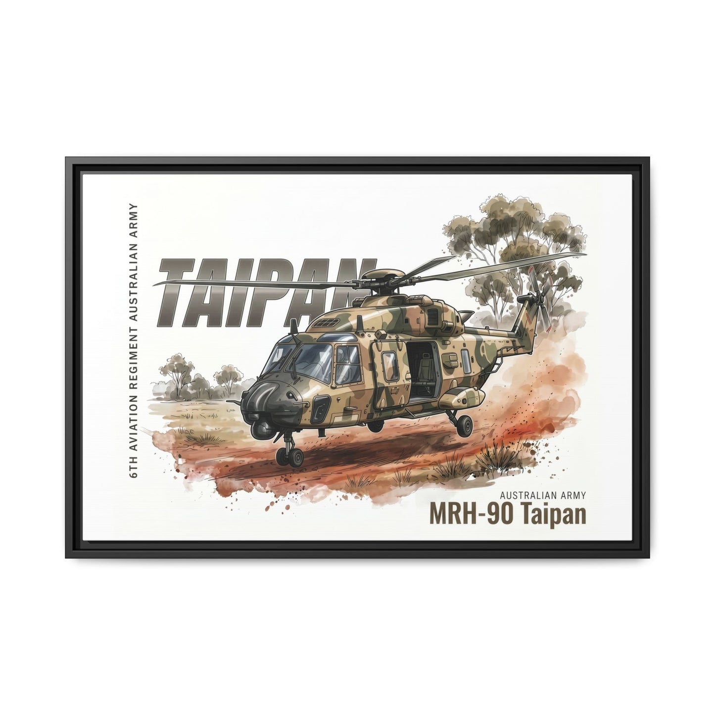 MRH-90 Taipan Helicopter Matte Canvas Framed Print — Australian Army Aviation Art