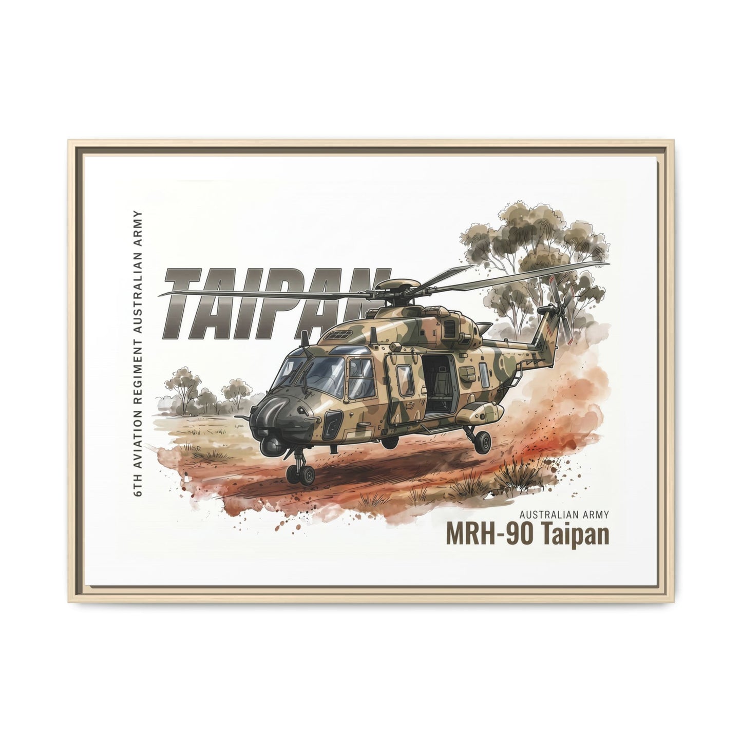 MRH-90 Taipan Helicopter Matte Canvas Framed Print — Australian Army Aviation Art