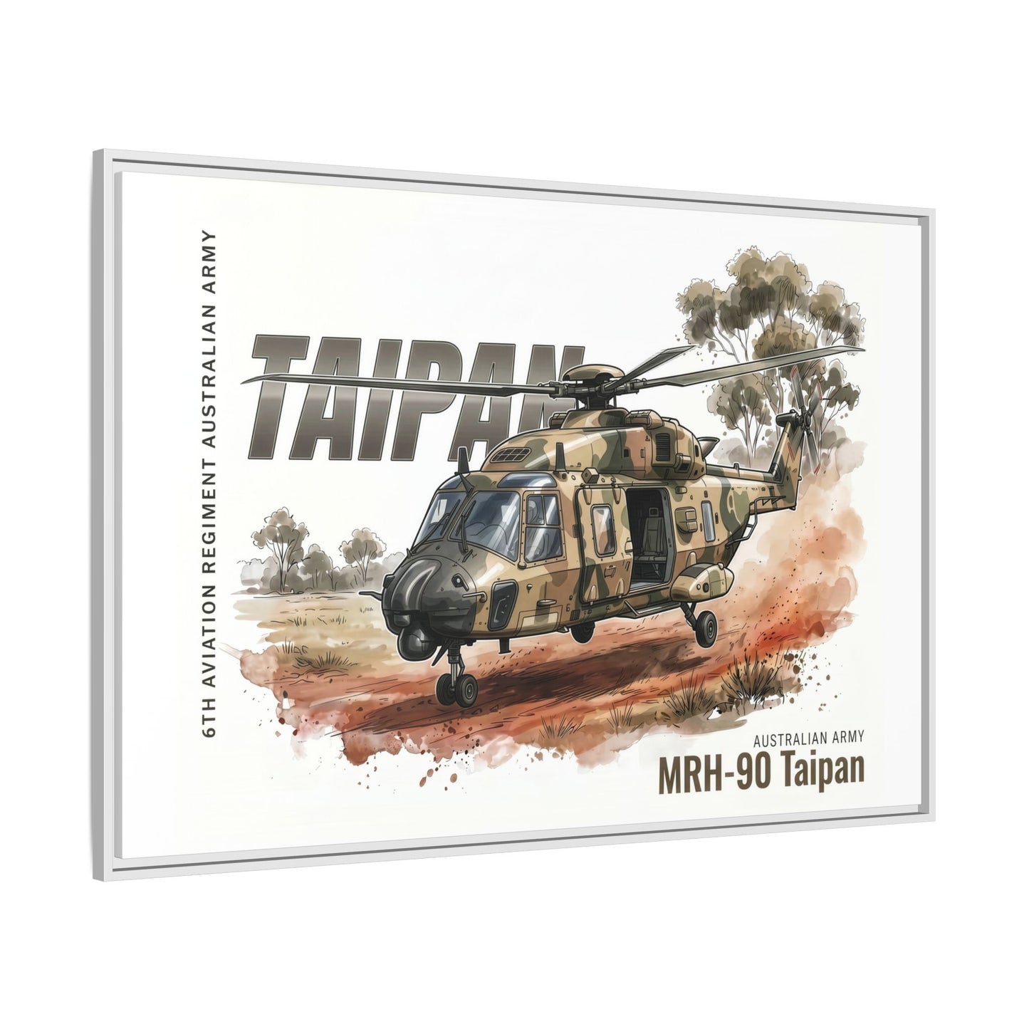 MRH-90 Taipan Helicopter Matte Canvas Framed Print — Australian Army Aviation Art