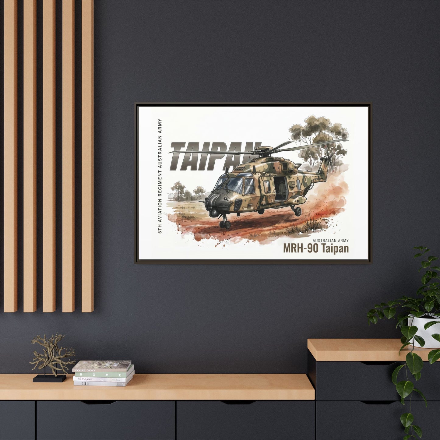 MRH-90 Taipan Helicopter Matte Canvas Framed Print — Australian Army Aviation Art