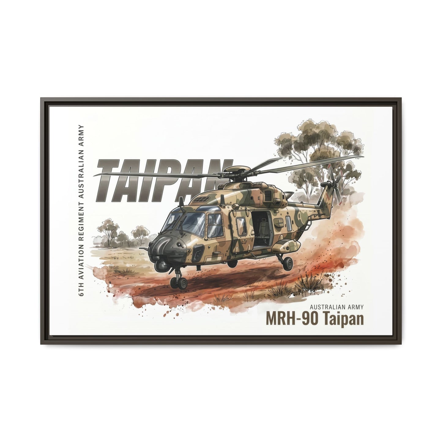 MRH-90 Taipan Helicopter Matte Canvas Framed Print — Australian Army Aviation Art