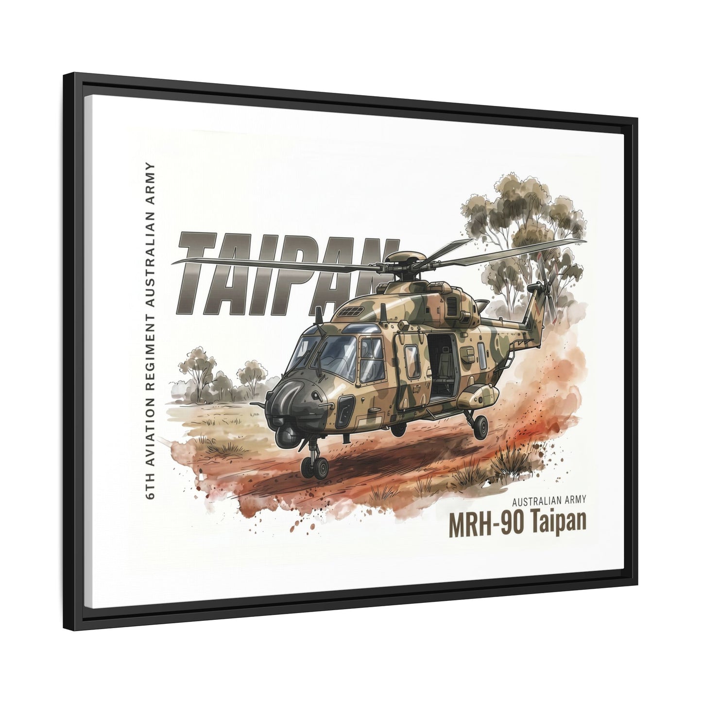 MRH-90 Taipan Helicopter Matte Canvas Framed Print — Australian Army Aviation Art