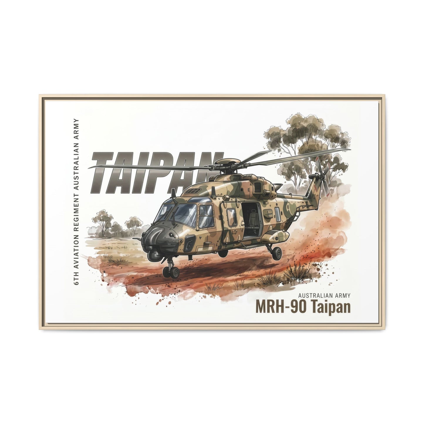 MRH-90 Taipan Helicopter Matte Canvas Framed Print — Australian Army Aviation Art
