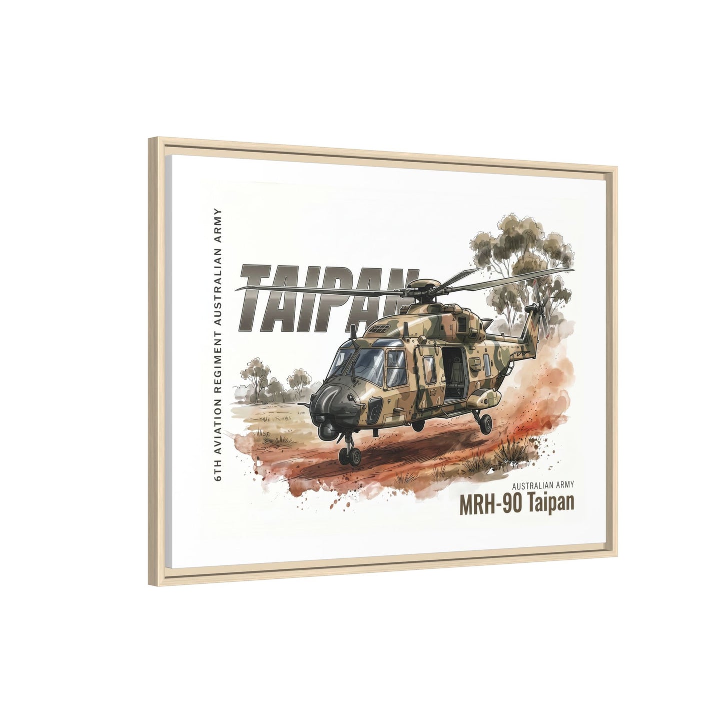 MRH-90 Taipan Helicopter Matte Canvas Framed Print — Australian Army Aviation Art
