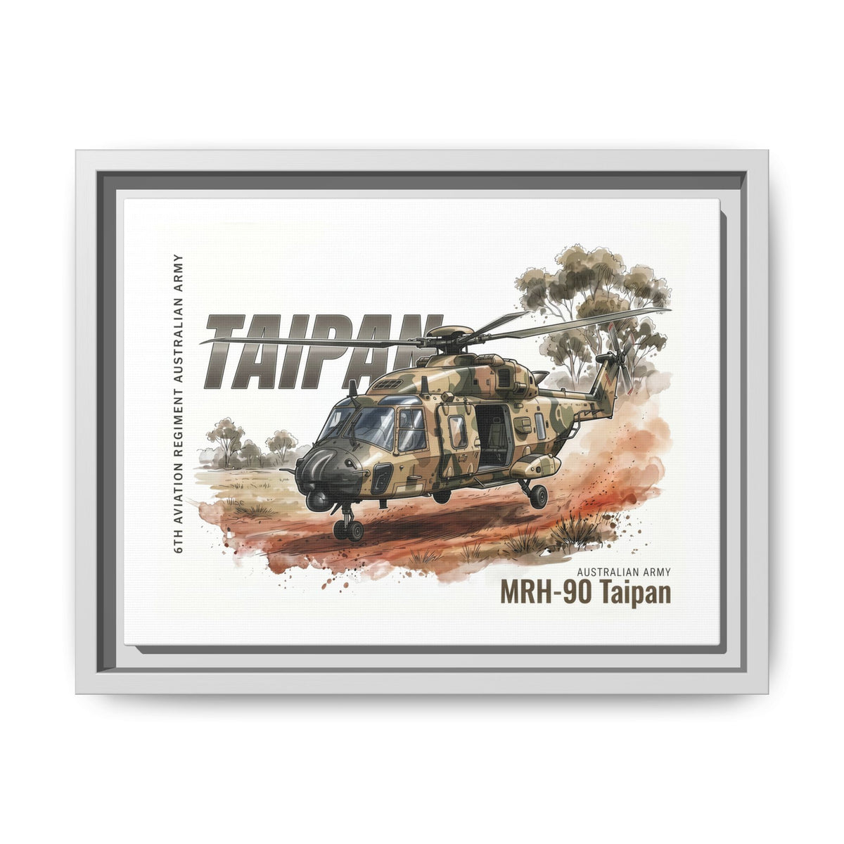 MRH-90 Taipan Helicopter Matte Canvas Framed Print — Australian Army Aviation Art