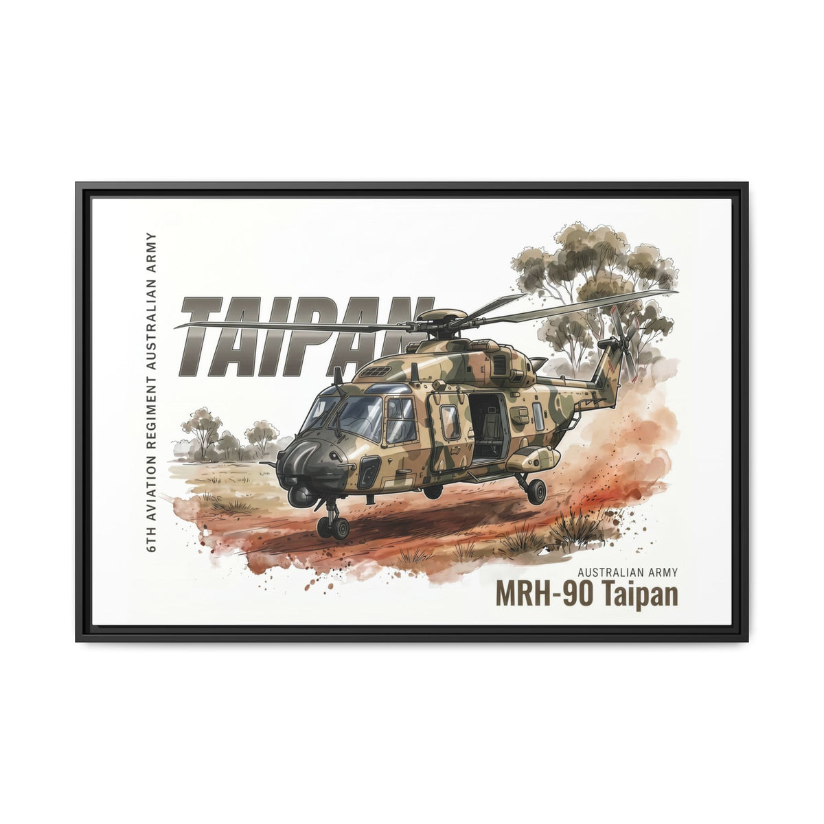 MRH-90 Taipan Helicopter Matte Canvas Framed Print — Australian Army Aviation Art