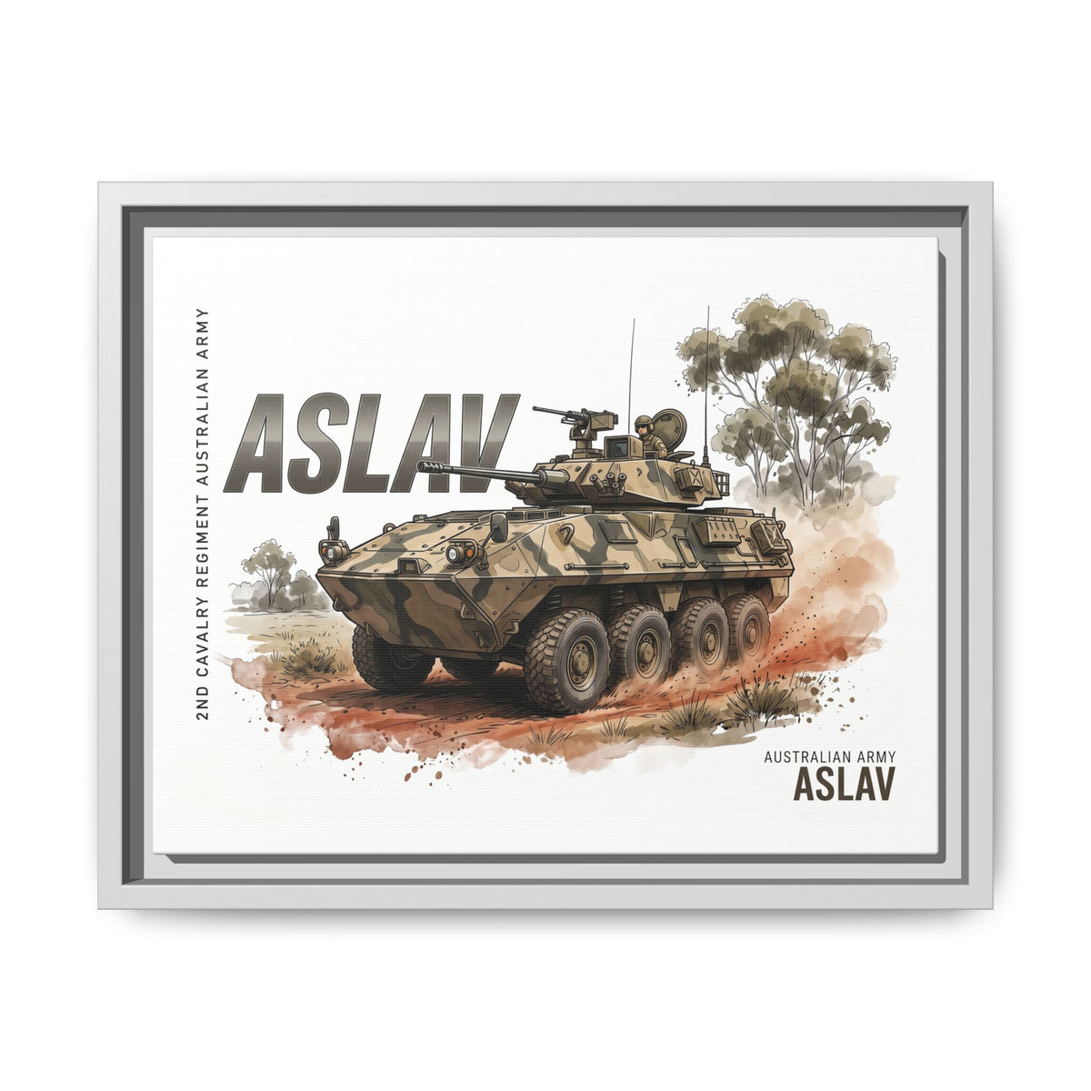 ASLAV Armored Vehicle Matte Canvas Framed Print — Australian Army Military Art